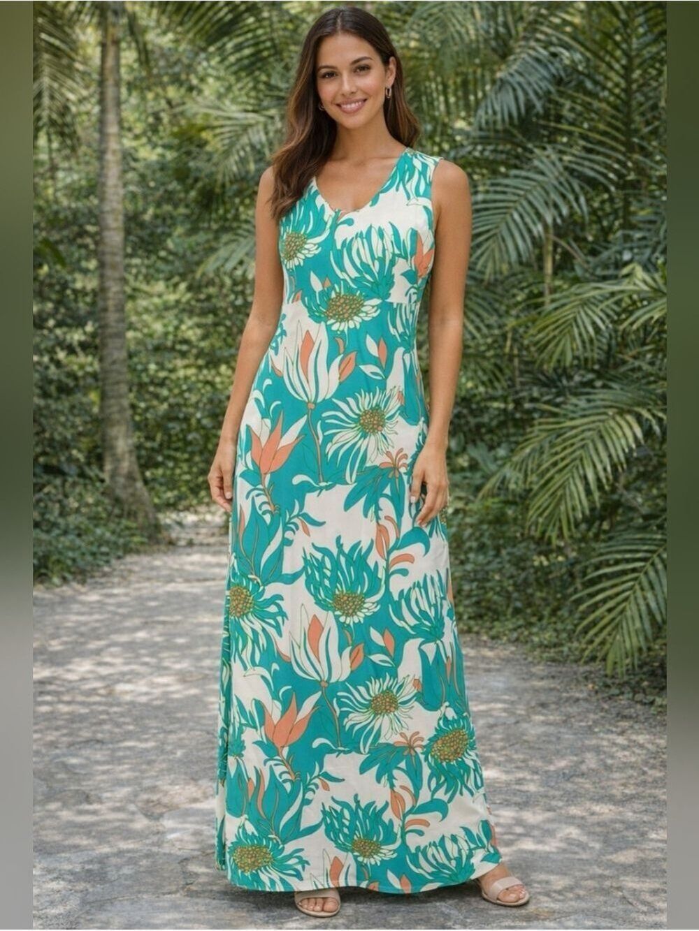 Vintage English Sports Shop 80s Tropical Print Modcloth Vacation Maxi Dress. M
